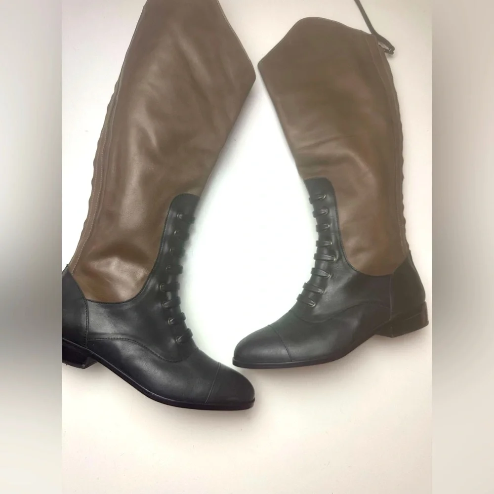 TROOYU Black‎ Brown Handcrafted From Argentina Luxury Leather Equestrian Boots 8